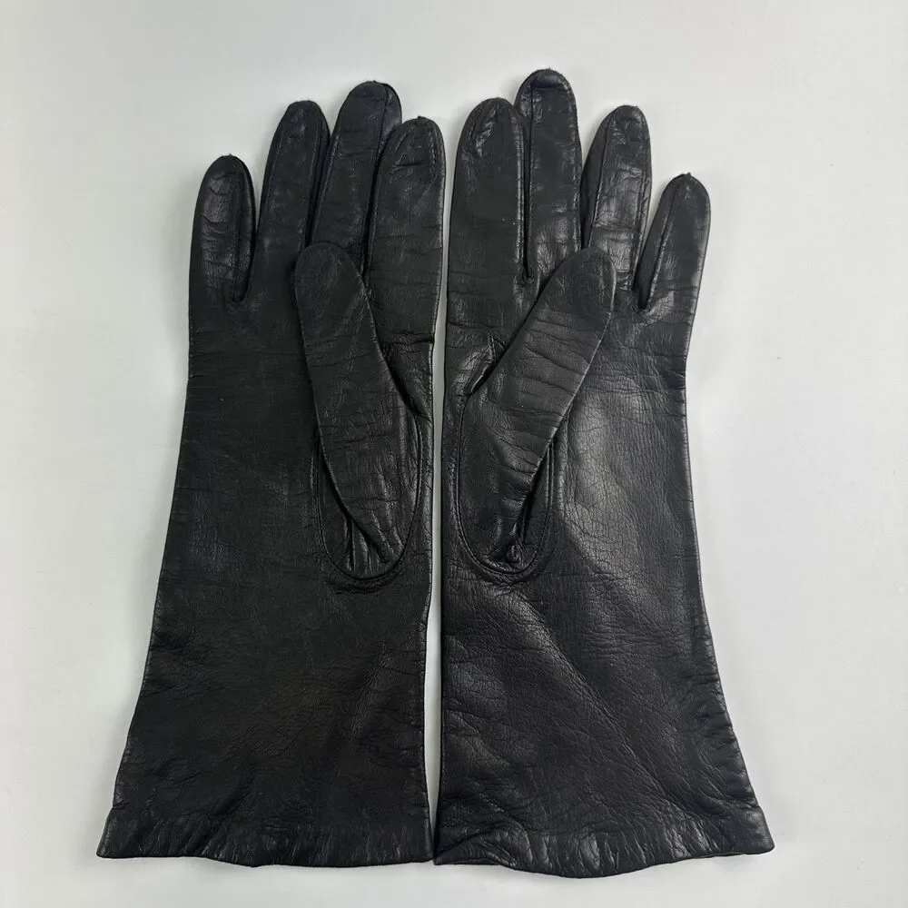 Fownes Leather Gloves Lot 2 Vintage Black Real Kid Leather Silk Lining‎ Women 7